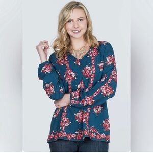 Matilda Jane Make Believe So Vivid Blouse Blue Floral Women’s Size Large